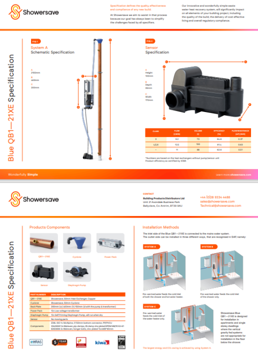 Blue QB1-21XE: Wastewater Heat Recovery System | Showersave